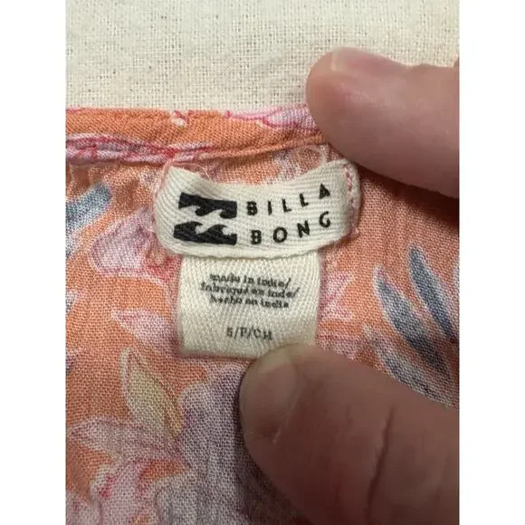 Billabong Dress Long Sleeve V-Neck Womens Size Small Peach Floral Mini Beach - Picture 2 of 6